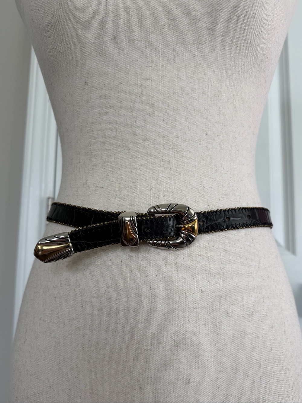 Streets Ahead Black Western Leather Two Tone Metal Belt Size Small
